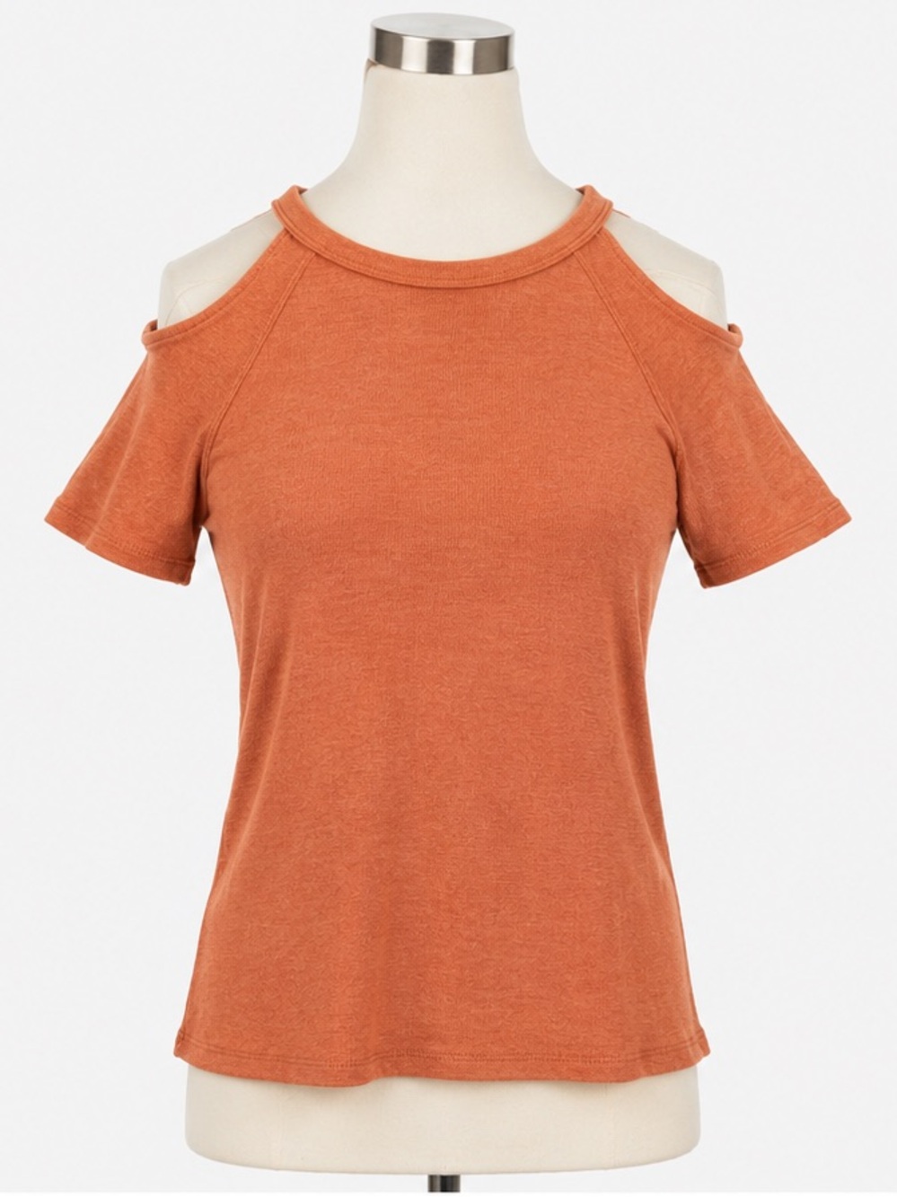 gaze Rust Orange Cold-Shoulder Short Sleeve Top